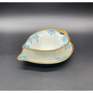 Antique Gravy Boat Under Plate Sauce Weimar Germany Blue Forget Me Not Floral